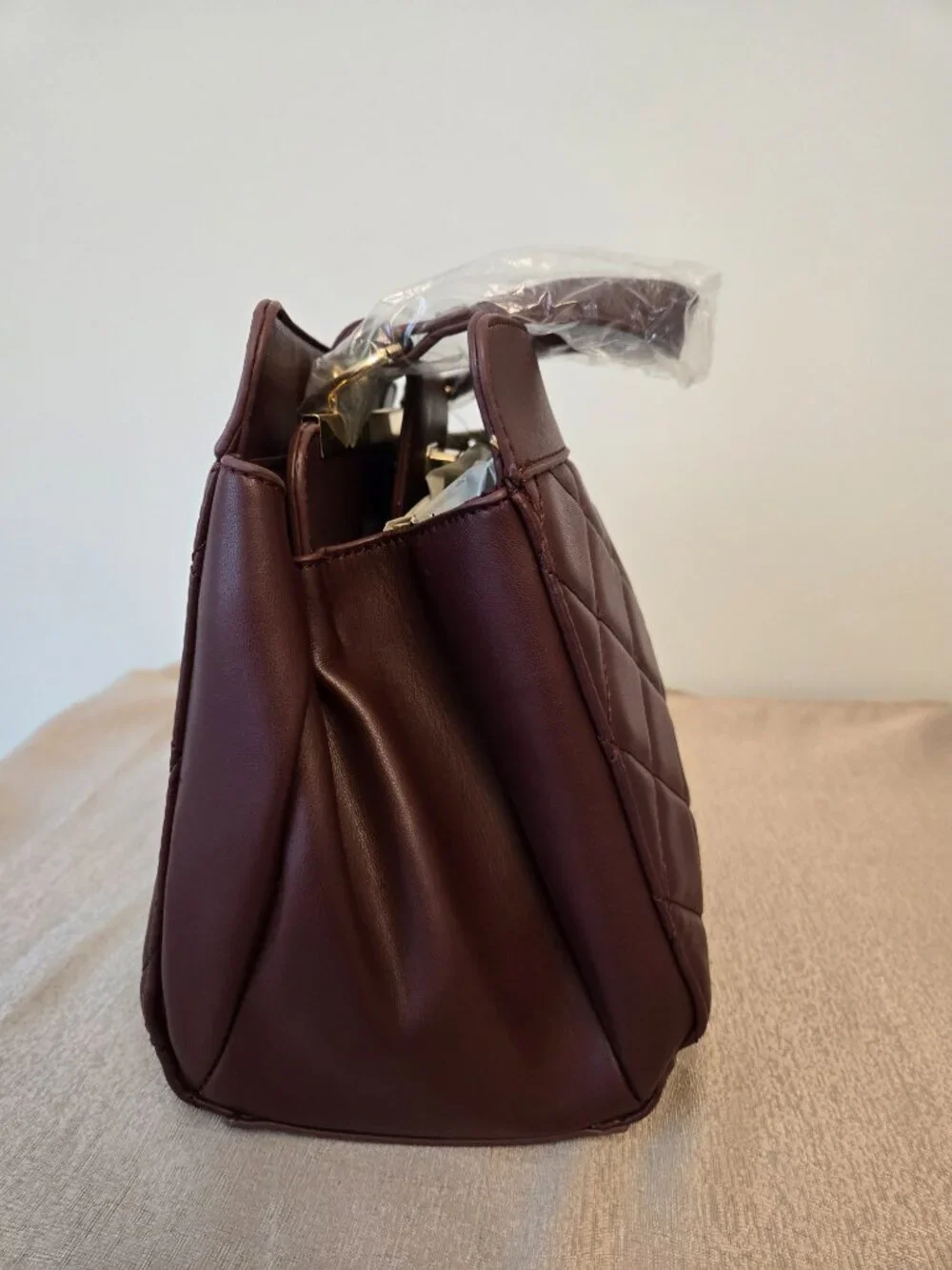 Badgley Mischka Quilted Mini Tote Bag Plum Vegan Leather NWT $179 MSRP